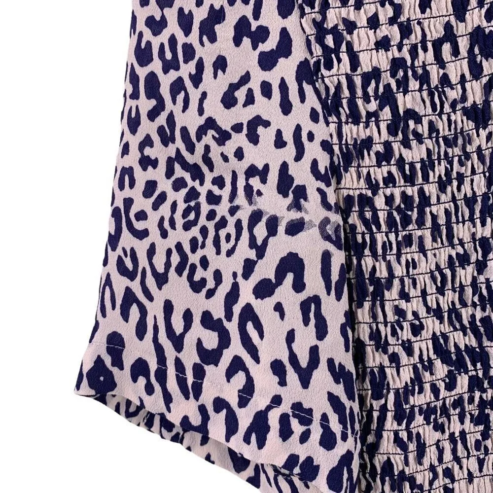 Baum und Pferdgarten ADAMARIS Blue White Leopard Silk Smocked Maxi Dress Size 36